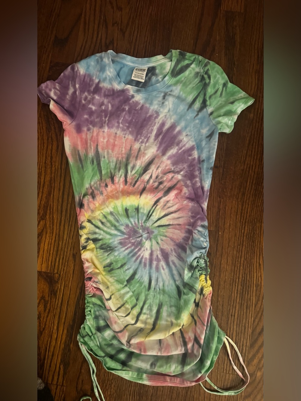 Tie-Dye Spiral Ruched Womens Tee Dress - Multicolor